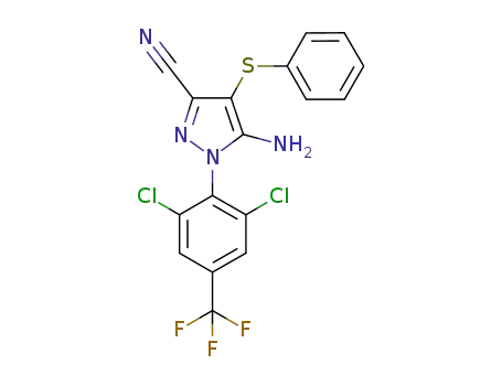 Molecular Structure of 1127335-86-7 (5-amino-1-(2,6-dichloro-4-(trifluoromethyl)phenyl)-4-(phenylthio)-1H-pyrazole-3-carbonitrile)