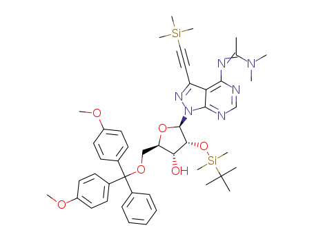 4-{[(dimethylamino)ethylidene]amino}-3-[(trimethylsilyl)ethynyl]-1-(β-D-ribofuranosyl)-5'-O-(4,4'-dimethoxytriphenylmethyl)-2'-O-(tert-butyldimethylsilyl)-1H-pyrazolo[3,4-d]pyrimidine