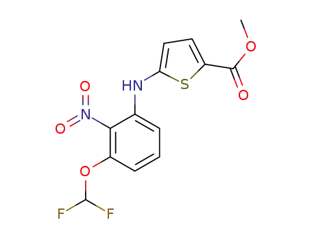 Molecular Structure of 1314091-77-4 (methyl 5-(3-(difluoromethoxy)-2-nitrophenylamino)thiophene-2-carboxylate)