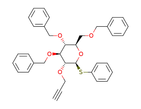 Molecular Structure of 1380315-37-6 (phenyl 1-deoxy-3,4,6-tri-O-benzyl-2-O-propargyl-1-thio-β-D-glucopyranoside)