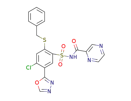 2-benzylthio-4-chloro-5-(1,3,4-oxadiazol-2-yl)-N-(pyrazine-2-carbonyl)benzenesulfonamide