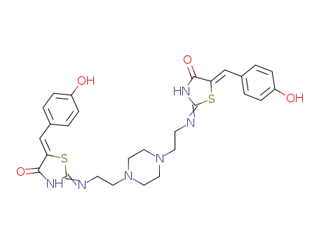 Molecular Structure of 1415582-35-2 ((5Z,5'Z)-2,2'-[piperazine-1,4-diylbis(ethane-2,1-diylimino)]bis(5-(4-hydroxybenzylidene)-1,3-thiazol-4(5H)-one))