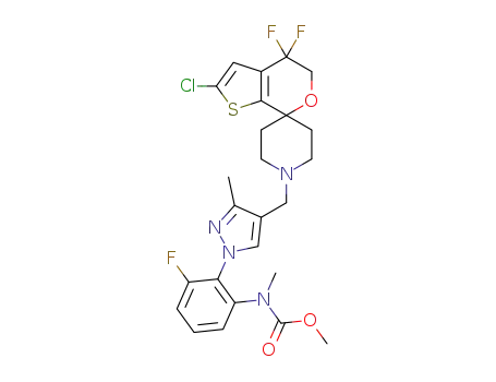 Molecular Structure of 1307313-54-7 (methyl N-[2-[4-[(2-chloro-4,4-difluoro-spiro[5H-thieno[2,3-c]pyran-7,4'-piperidine]-1'-yl)methyl]-3-methyl-pyrazol-1-yl]-3-fluoro-phenyl]-N-methyl-carbamate)