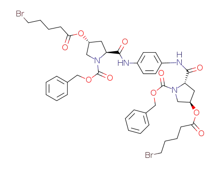 Molecular Structure of 1442643-52-8 (dibenzyl 5,5'-((1,4-phenylenebis(azanediyl))bis(carbonyl))bis(3-((5-bromopentanoyl)oxy)-pyrrolidine-1-carboxylate))