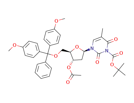 Molecular Structure of 1370548-51-8 (3'-O-acetyl-5'-O-[bis(4-methoxyphenyl)(phenyl)methyl]-3-[(tert-butoxy)carbonyl]-2'-deoxy-3,4-dihydrothymidine)