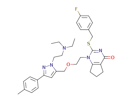 2-(4-fluorobenzylthio)-1-(2-((1-(2-(diethylamino)-ethyl)-3-p-tolyl-1H-pyrazol-5-yl)methoxy)ethyl)-6,7-dihydro-1H-cyclopenta[d]pyrimidin-4(5H)-one