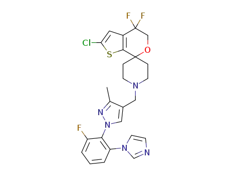 Molecular Structure of 1307313-93-4 (2-chloro-4,4-difluoro-1'-[[1-(2-fluoro-6-imidazol-1-yl-phenyl)-3-methyl-pyrazol-4-yl]methyl]spiro[5H-thieno[2,3-c]pyran-7,4'-piperidine])