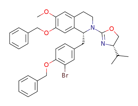 Molecular Structure of 1263210-01-0 ((1R)-7-(benzyloxy)-1-(4-(benzyloxy)-3-bromobenzyl)-2-[(4S)-4,5-dihydro-4-(1-methylethyl)-2-oxazolyl]-6-methoxy-1,2,3,4-tetrahydroisoquinoline)