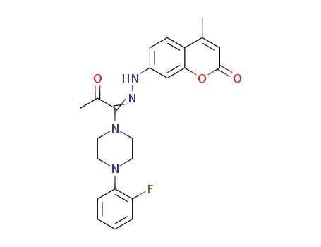 Molecular Structure of 1305327-46-1 (7-{2-[1-(4-(2-fluorophenyl)piperazin-1-yl)-2-oxopropylidene]hydrazinyl}-4-methyl-2H-chromen-2-one)
