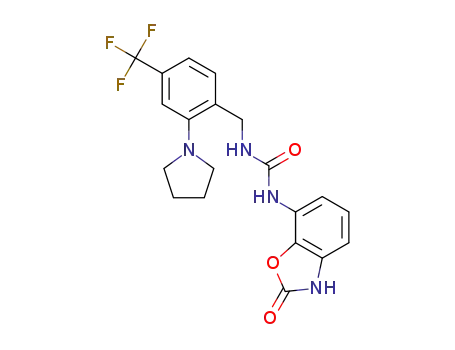 Molecular Structure of 1338064-73-5 (1-(4-(trifluoromethyl)-2-(pyrrolidin-1-yl)benzyl)-3-(2,3-dihydro-2-oxobenzo[d]oxazol-7-yl)urea)