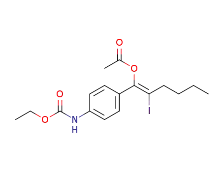 Molecular Structure of 1337541-83-9 ((E)-1-(4-((ethoxycarbonyl)amino)phenyl)-2-iodohex-1-en-1-yl acetate)