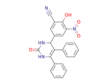Molecular Structure of 1283118-52-4 (2-hydroxy-3-nitro-5-(2-oxo-5,6-diphenyl-1,2,3,4-tetrahydropyrimidin-4-yl)benzonitrile)