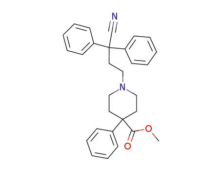 Molecular Structure of 103166-95-6 (4-Piperidinecarboxylic acid, 1-(3-cyano-3,3-diphenylpropyl)-4-phenyl-, methyl ester)