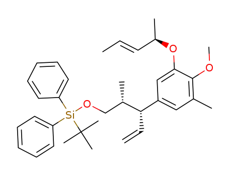 tert-Butyl[((2R,3R)-3-(4-methoxy-3-methyl-5-((R,E)-pent-3-en-2-yloxy)phenyl)-2-methylpent-4-en-1-yl)oxy]diphenylsilane tert-Butyl[((2R,3R)-3-(4-methoxy-3-methyl-5-((R,E)-pent-3-en-2-yloxy)phenyl)-2-methylpent-4-en-1-yl)oxy]diphenylsilane tert-Butyl[((2R,3R)-3-(4-methoxy-3-methyl-5-((R,E)-pent-3-en-2-yloxy)phenyl)-2-methylpent-4-en-1-yl)oxy]diphenylsilane tert-butyl[((2R,3R)-3-(4-methoxy-3-methyl-5-((R,E)-pent-3-en-2-yloxy)phenyl)-2-methylpent-4-en-1-yl)oxy]diphenylsilane