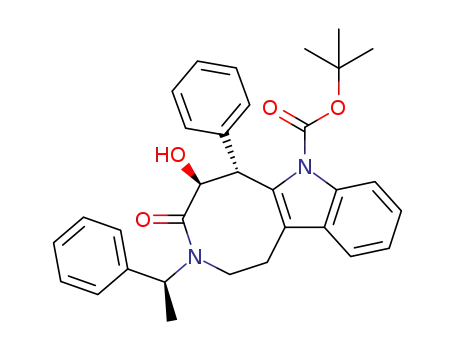 Molecular Structure of 1431767-78-0 ((5S,6R)-(tert-butyl) 5-hydroxy-4-oxo-6-phenyl-3-[(S)-1-phenylethyl]-3,4,5,6-tetrahydro-1H-azocino[5,4-b]indole-7(2H)-carboxylate)