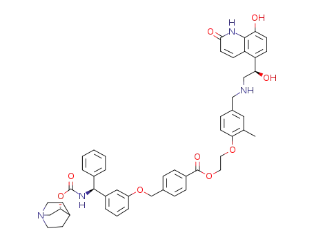 2-(4-((((R)-2-Hydroxy-2-(8-hydroxy-2-oxo-1,2-dihydroquinolin-5-yl)ethyl)amino)methyl)-2-methylphenoxy)ethyl 4-((3-((S)-phenyl((((R)-quinuclidin-3-yloxy)carbonyl)amino)methyl)phenoxy)methyl)benzoate