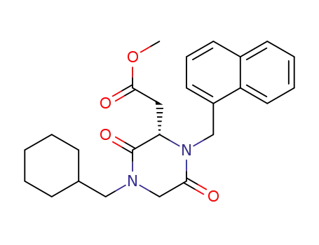 Molecular Structure of 1584725-59-6 (methyl (S)-2-[4-(cyclohexylmethyl)-1-(naphthalen-1-ylmethyl)-3,6-dioxopiperazin-2-yl]acetate)