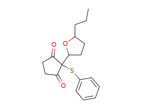 Molecular Structure of 97974-62-4 (2-Phenylsulfanyl-2-(5-propyl-tetrahydro-furan-2-yl)-cyclopentane-1,3-dione)
