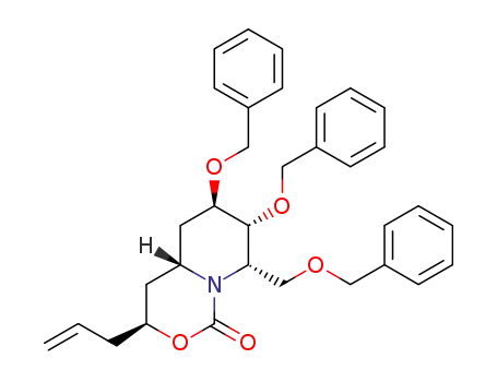Molecular Structure of 1454313-46-2 ((3S,4aR,6R,7R,8S)-3-allyl-6,7-bis(benzyloxy)-8-(benzyloxymethyl)hexahydropyrido[1,2-c][1,3]oxazin-1(3H)-one)