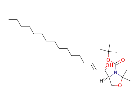 Molecular Structure of 115464-04-5 (3-Oxazolidinecarboxylic acid,
4-[(1S,2E)-1-hydroxy-2-hexadecenyl]-2,2-dimethyl-, 1,1-dimethylethyl
ester, (4S)-)