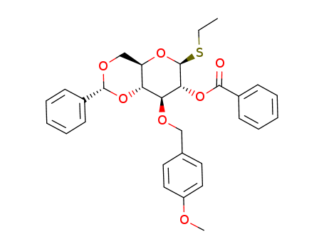 b-D-Glucopyranoside, ethyl
3-O-[(4-methoxyphenyl)methyl]-4,6-O-[(R)-phenylmethylene]-1-thio-,
benzoate