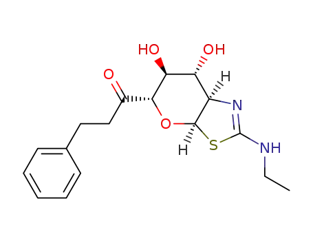 Molecular Structure of 1424257-15-7 (1-[(3aR,5S,6S,7R,7aR)-2-(ethylamino)-6,7-dihydroxy-5,6,7,7a-tetrahydro-3aH-pyrano[3,2-d][1,3]thiazol-5-yl]-3-phenylpropan-1-one)