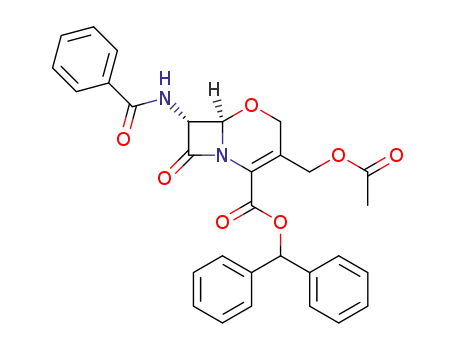 Molecular Structure of 77982-91-3 ((6R,7R)-3-Acetoxymethyl-7-benzoylamino-8-oxo-5-oxa-1-aza-bicyclo[4.2.0]oct-2-ene-2-carboxylic acid benzhydryl ester)
