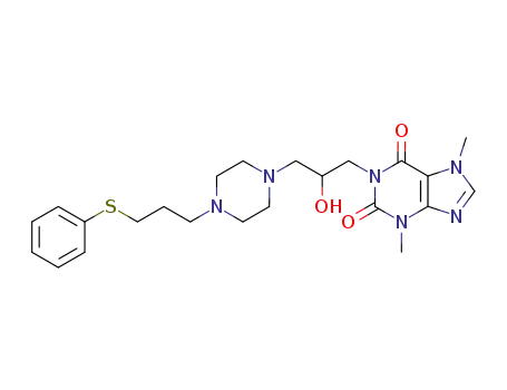 Molecular Structure of 86590-99-0 (1H-Purine-2,6-dione,
3,7-dihydro-1-[2-hydroxy-3-[4-[3-(phenylthio)propyl]-1-piperazinyl]propyl]
-3,7-dimethyl-)