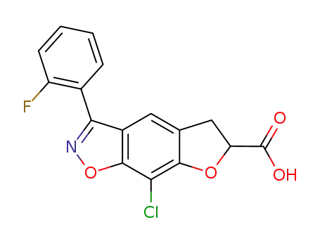 Molecular Structure of 90247-08-8 (8-chloro-3-(2-fluorophenyl)-5,6-dihydrofuro[3,2-f][1,2]benzoxazole-6-carboxylic acid)