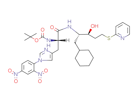 Molecular Structure of 139470-37-4 ({(S)-1-[(1S,2S)-1-Cyclohexylmethyl-2-hydroxy-4-(pyridin-2-ylsulfanyl)-butylcarbamoyl]-2-[1-(2,4-dinitro-phenyl)-1H-imidazol-4-yl]-ethyl}-carbamic acid tert-butyl ester)