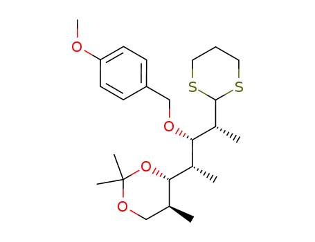 2,4,6-trideoxy-5,7-O-isopropylidene-3-O-(p-methoxybenzyl)-2,4,6-tri-C-methyl-L-glycero-L-ido-heptose trimethylene dithioacetal