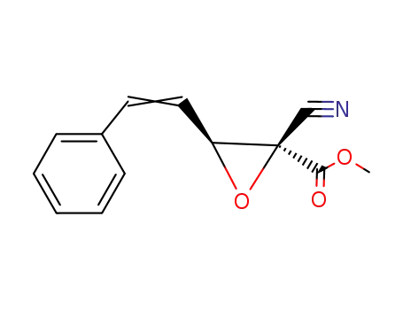 Molecular Structure of 113966-56-6 (Oxiranecarboxylic acid, 2-cyano-3-(2-phenylethenyl)-, methyl ester)
