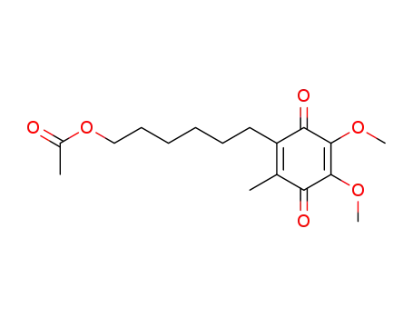 Molecular Structure of 99590-03-1 (Acetic acid 6-(4,5-dimethoxy-2-methyl-3,6-dioxo-cyclohexa-1,4-dienyl)-hexyl ester)