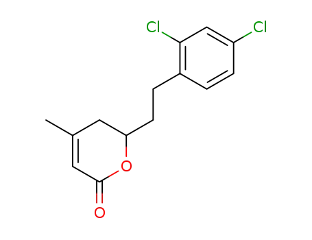 Molecular Structure of 93863-53-7 (2H-Pyran-2-one,
6-[2-(2,4-dichlorophenyl)ethenyl]-5,6-dihydro-4-methyl-, (E)-)