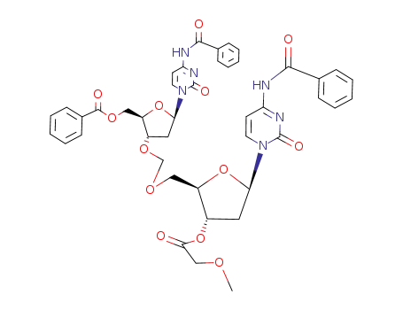 Molecular Structure of 150931-31-0 (Benzoic acid (2R,3S,5R)-5-(4-benzoylamino-2-oxo-2H-pyrimidin-1-yl)-3-[(2R,3S,5R)-5-(4-benzoylamino-2-oxo-2H-pyrimidin-1-yl)-3-(2-methoxy-acetoxy)-tetrahydro-furan-2-ylmethoxymethoxy]-tetrahydro-furan-2-ylmethyl ester)