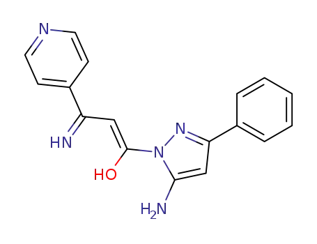 Molecular Structure of 89819-67-0 (1H-Pyrazole-1-methanol,
5-amino-a-[2-imino-2-(4-pyridinyl)ethylidene]-3-phenyl-)