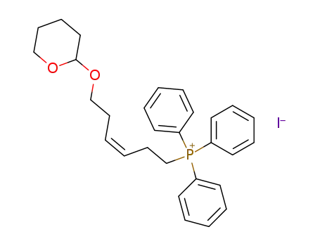 Molecular Structure of 88730-62-5 (Triphenyl-[(Z)-6-(tetrahydro-pyran-2-yloxy)-hex-3-enyl]-phosphonium; iodide)