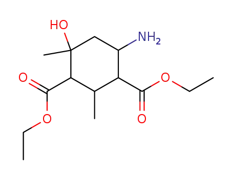 Molecular Structure of 127703-63-3 (6-Amino-4-hydroxy-2,4-dimethyl-cyclohexane-1,3-dicarboxylic acid diethyl ester)