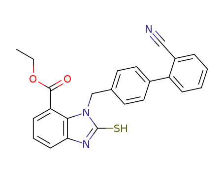 Molecular Structure of 139481-43-9 (ethyl 1-<(2'-cyanobiphenyl-4-yl)methyl>-2-mercapto-1H-benzimidazole-7-carboxylate)