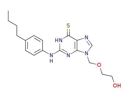 Molecular Structure of 104715-84-6 (2-[(4-butylphenyl)amino]-9-[(2-hydroxyethoxy)methyl]-3,9-dihydro-6H-purine-6-thione)