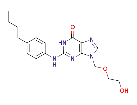 Molecular Structure of 104715-80-2 (2-[(4-butylphenyl)amino]-9-[(2-hydroxyethoxy)methyl]-9H-purin-6-ol)