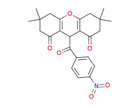 Molecular Structure of 118933-70-3 (3,3,6,6-tetramethyl-9-(4-nitrobenzoyl)-3,4,5,6,7,9-hexahydro-1H-xanthene-1,8(2H)-dione)
