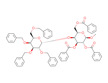 Molecular Structure of 117149-98-1 (methyl 2,3,6-tri-O-benzoyl-4-O-(2,3,4,6-tetra-O-benzyl-α-D-galactopyranosyl)-β-D-galactopyranoside)