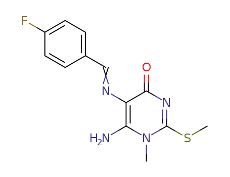 4(1H)-Pyrimidinone,
6-amino-5-[[(4-fluorophenyl)methylene]amino]-1-methyl-2-(methylthio)-