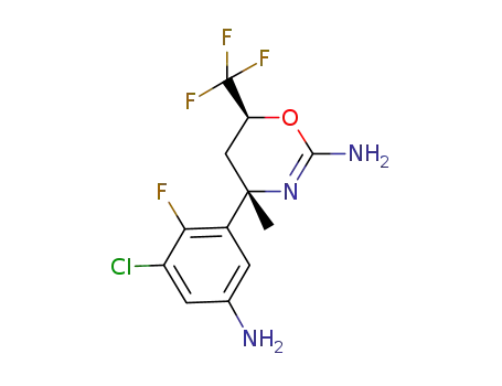 Molecular Structure of 1624606-76-3 ((4S,6S)-4-(5-amino-3-chloro-2-fluorophenyl)-4-methyl-6-(trifluoromethyl)-5,6-dihydro-4H-1,3-oxazin-2-amine)