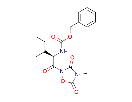 Molecular Structure of 118812-48-9 ([(R)-2-Methyl-1-(4-methyl-3,5-dioxo-[1,2,4]oxadiazolidine-2-carbonyl)-butyl]-carbamic acid benzyl ester)