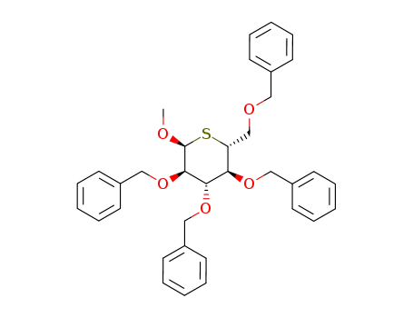 Molecular Structure of 131757-84-1 (methyl 2,3,4,6-tetra-O-benzyl-5-deoxy-5-thio-α-D-glucopyranoside)