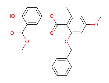 Molecular Structure of 113487-68-6 (Benzoic acid, 4-methoxy-2-methyl-6-(phenylmethoxy)-,
4-hydroxy-3-(methoxycarbonyl)phenyl ester)