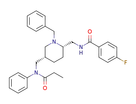 Molecular Structure of 145474-78-8 (N-<<1-benzyl-5-<(N-phenyl,N-propionyl)aminomethyl>-2-piperidinyl>methyl>-4-fluorobenzamide)