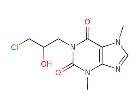 Molecular Structure of 10579-75-6 (1H-Purine-2,6-dione,
1-(3-chloro-2-hydroxypropyl)-3,7-dihydro-3,7-dimethyl-)